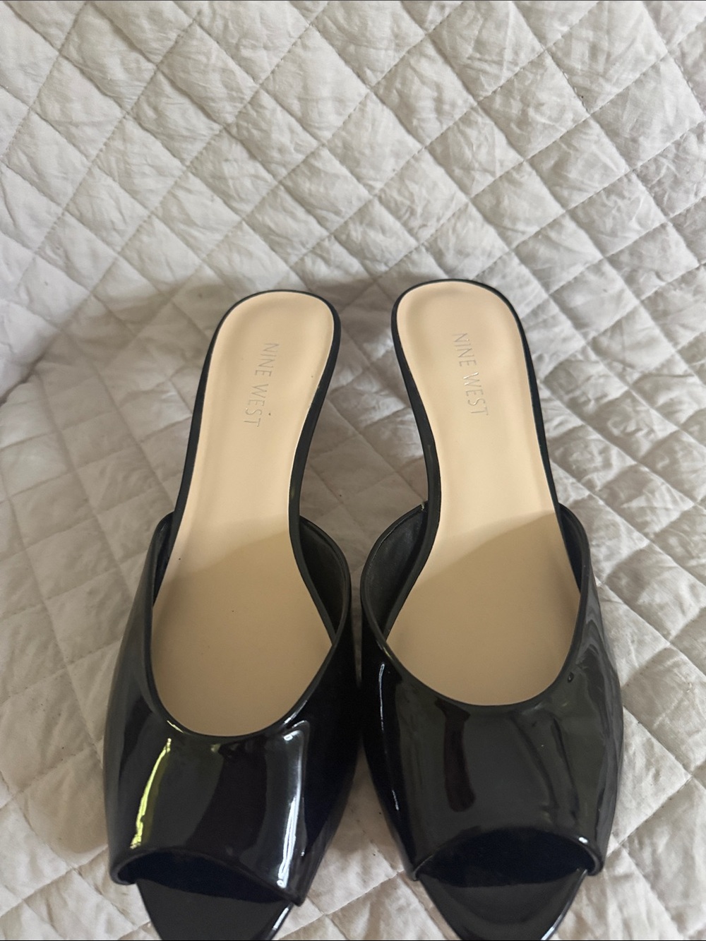 Nine West Black Patent Open-Toe Mule Slides